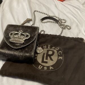 Leatherock Brown W/Silver Crown Accent Mini Bag - beautiful chain w/leathepiece